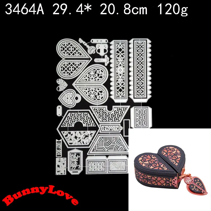 

Металлические Вырубные штампы BunnyLove, вырубные штампы в форме сердца и шестигранной коробки, шаблон для самостоятельного изготовления бумаги для тиснения и скрапбукинга