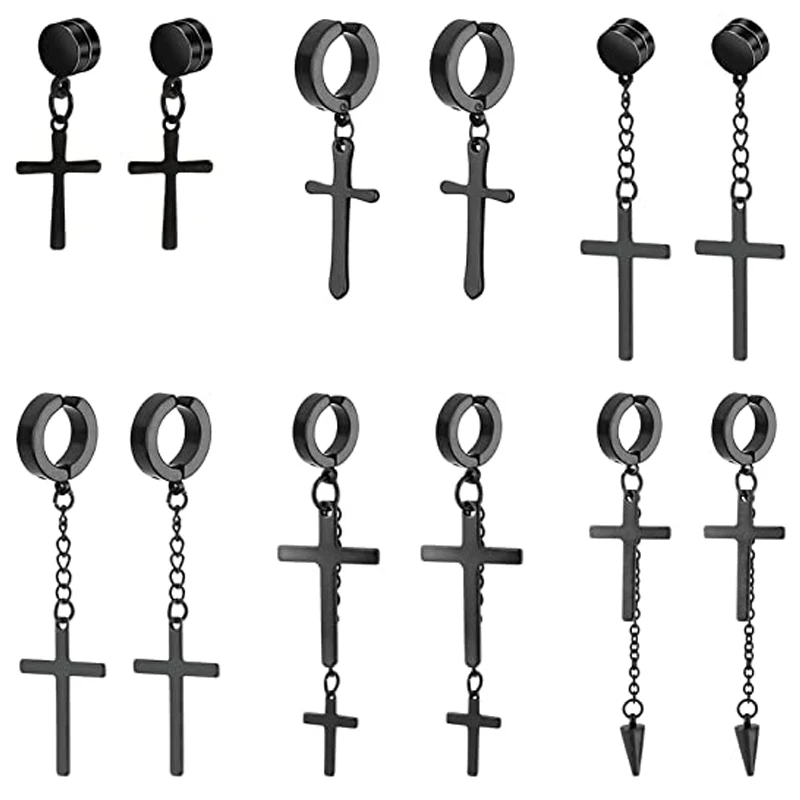 

6 Pairs of Stud Earrings Stainless Steel Magnetic Clip Clip Earrings Non-pierced Cross Pendant Magnetic Earrings Unisex JKC