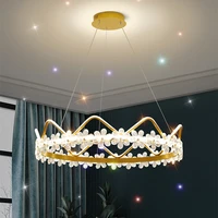 modern nordic pendant lights crystal round ring led chandelier living room decor bedroom dining table home ceiling hanging lamp
