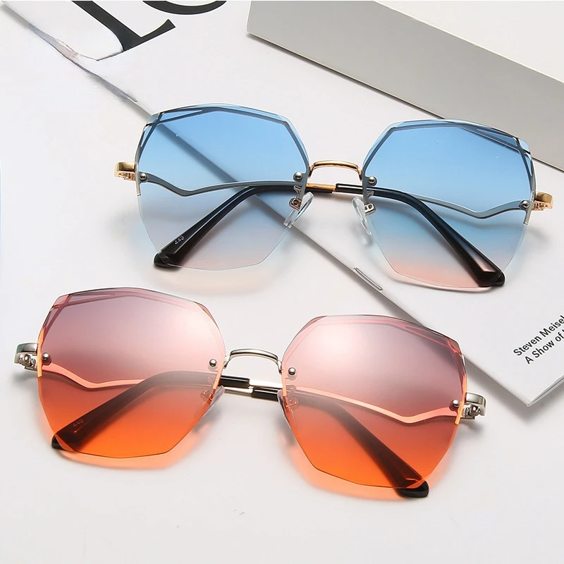 

The New Rimless Trend Luxury Sunglasses Women Brand Designer Out of The Ordinary Diamond Cut Personality UV400 Gafas De Sol