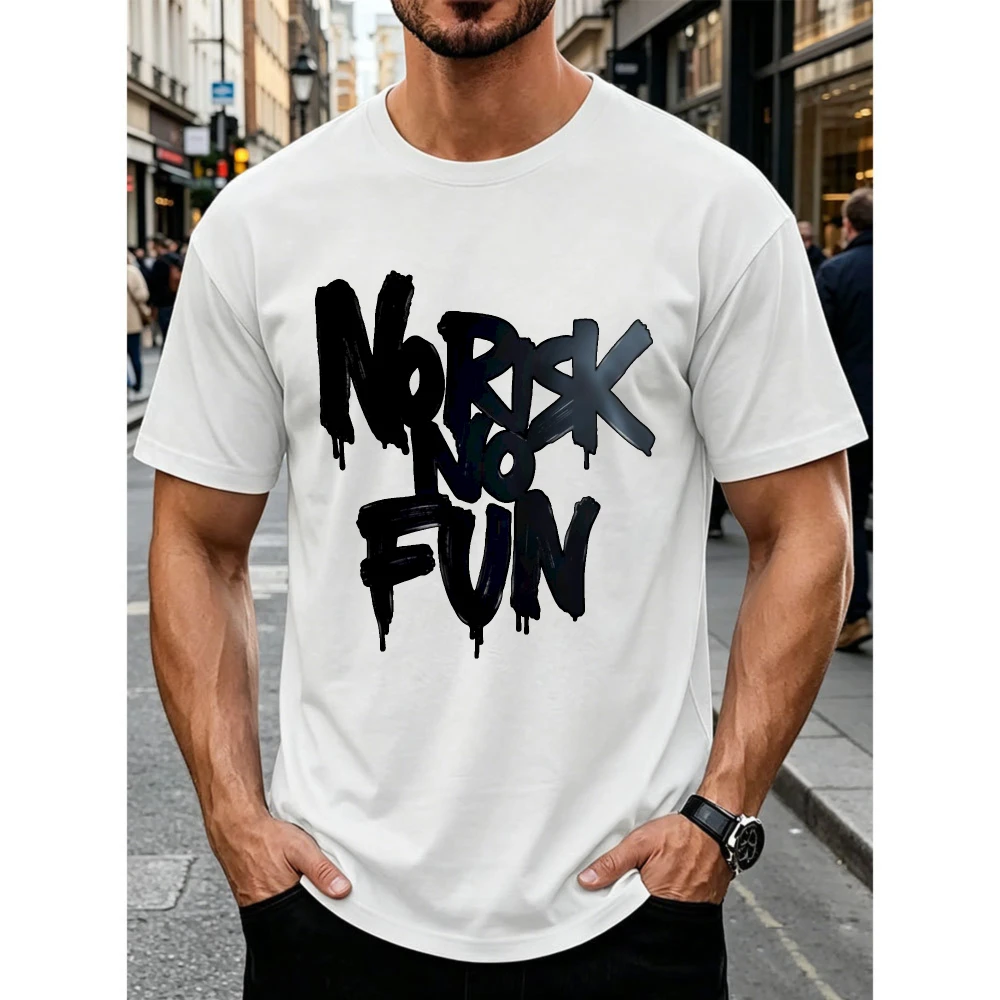 Фото Футболка унисекс из хлопка с принтом в стиле граффити Drip Brush Font No Risk No Fun Bold Letter Print, повседневная, молодежная, модная, в духе приключений, подарок на каждый день №4