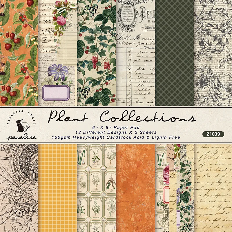 

24 Sheets 6"X6" Vintage Plant Background Paper DIY Scrapbook Primer Collage Diary Album Gift Wrap Decoration