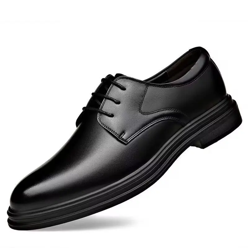 Plover Spring and Autumn New Leather Shoes Men's Lace-up Business Casual Thick Bottom Pointed Toe Guest look Be...