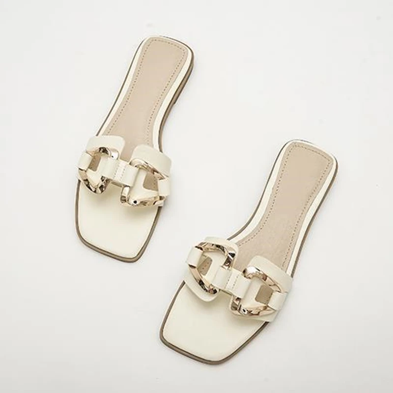 Женские сандалии на плоской подошве ZRACK модные пляжные с металлической цепочкой