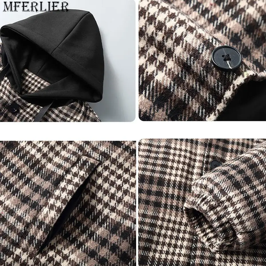 Мужская Зимняя Толстая куртка в шотландскую клетку с капюшоном