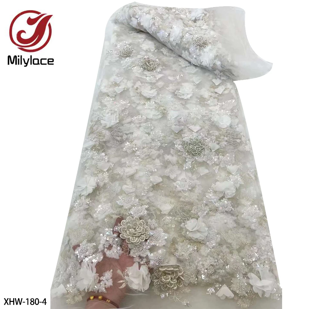 Роскошные бусины 3D Цветочная вышивка Французский Тюль кружевная ткань