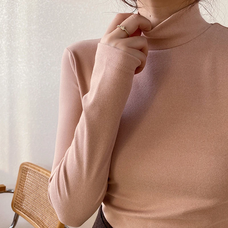 

Женская Базовая водолазка YUQI, однотонная облегающая футболка-стрейч с длинным рукавом, универсальные повседневные топы, Осень-зима 2022