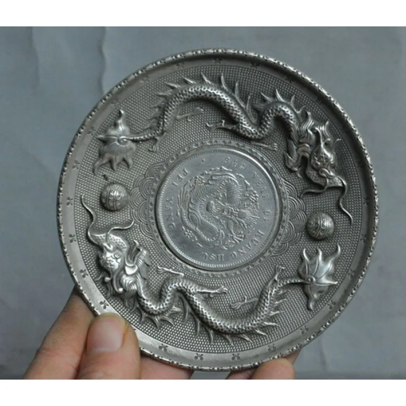 

decoration BRASS factory outlets Tibet Silver Old Chinese tibet silver Zodiac Animal statue Dragon money Coin wealth Plate