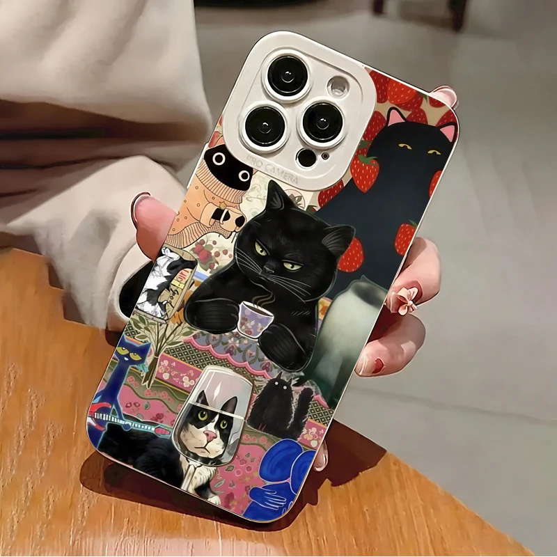 Фото Винтажный чехол для телефона с рисунком кота, пьющего чай, для Xiaomi 15T 14T 13T 12T Pro 11 Lite 5G Poco F7 F6 F5 X7 X6 X5, мягкий силиконовый чехол №4