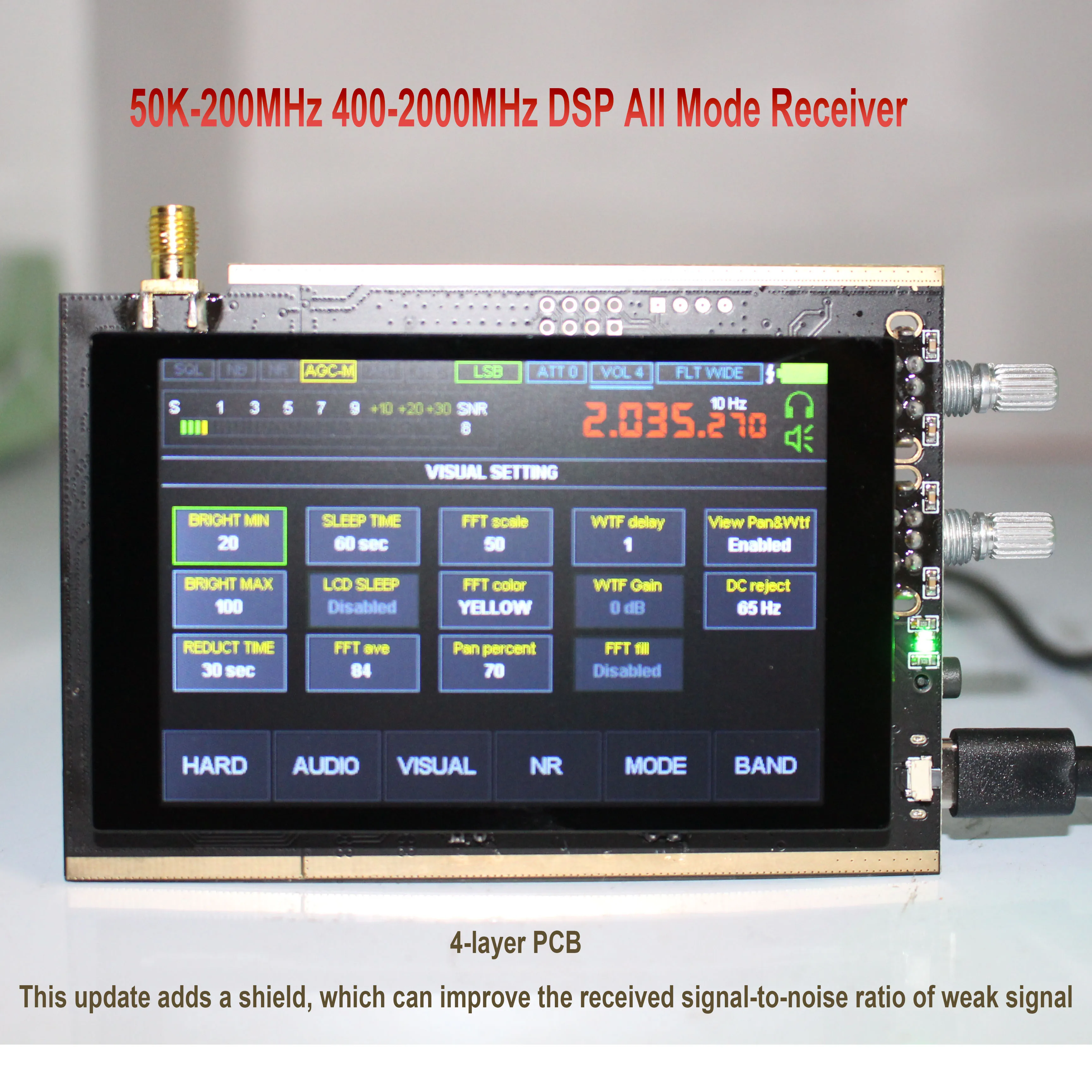 

V1.10a 50 кгц-2 ГГц Malahit обновление прошивки DSP Malachite приемник SDR радио 3,5 "ЖК Экранирование чехол 4 слоя PCB CW декодирование