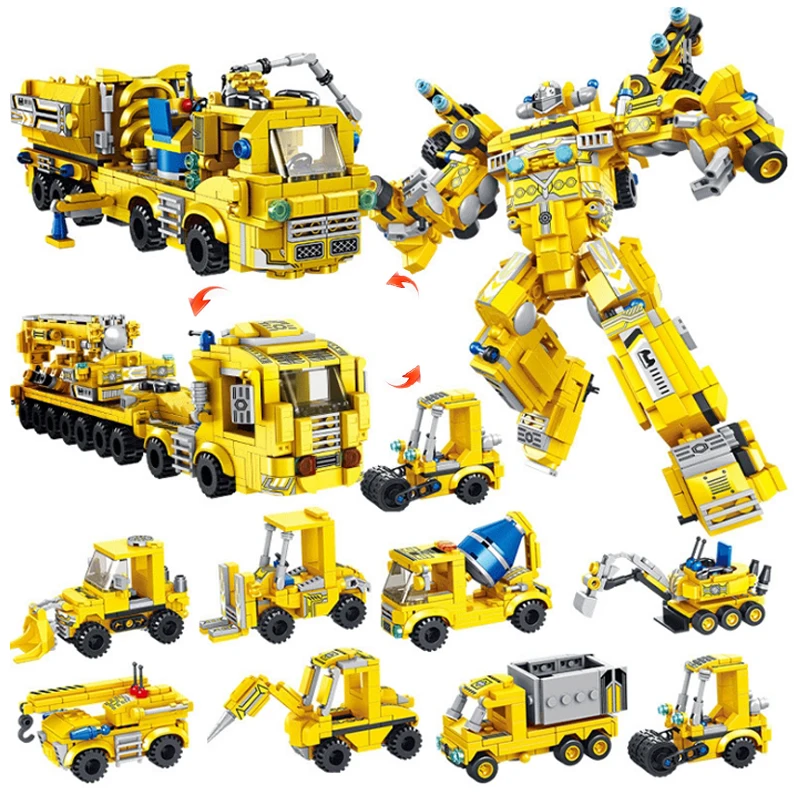 

723Pcs City Engineering Vehicle 3in1 Deformation Robot Building Blocks Bulldozer Excavator Truck Model DIY Bricks Kid Toys Gifts