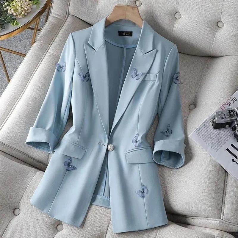 Новый женский костюм с принтом жакет весенне-летние тонкие костюмы топы Женский