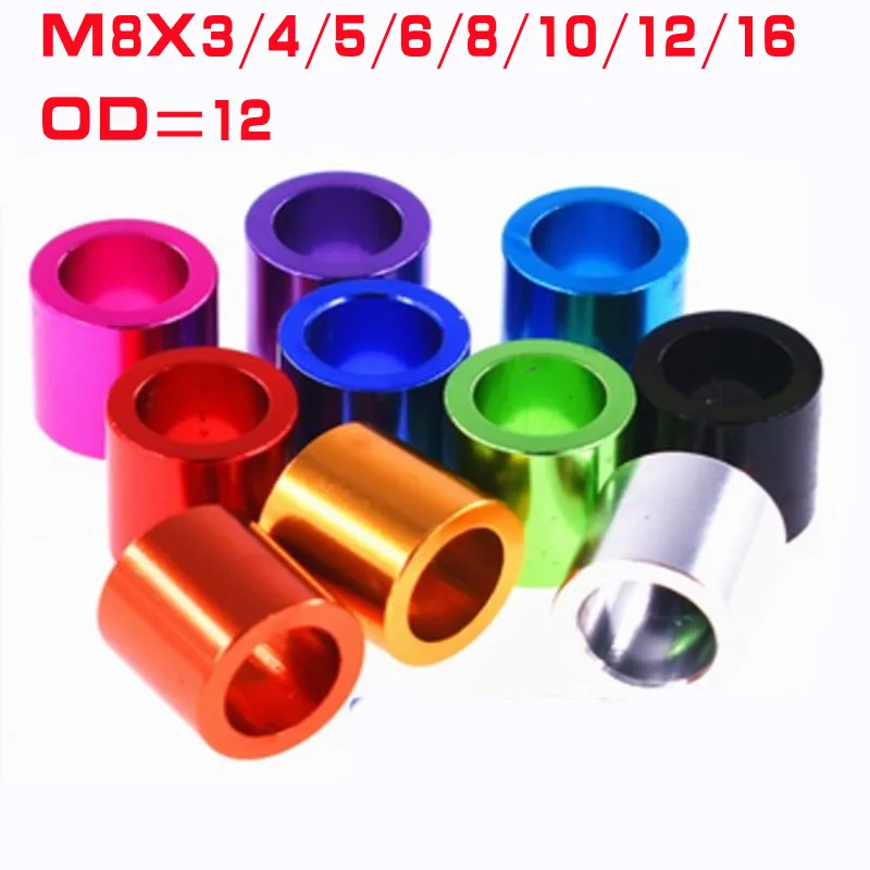 

10pcs Aluminum Flat washer Bushing gasket M8*3/4/5/6/8/10/12/16 colourful Aluminum round hollow no thread standoff spacer