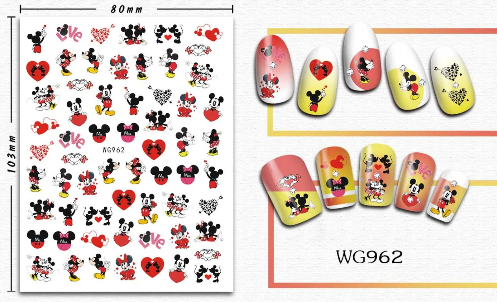 Disney Valentine's Day Cartoon Mickey Mouse Nail Sticker Decoration Princess Stitch 3D Art Supplies