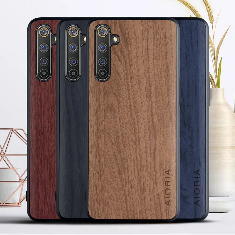 

Wooden Like case for OPPO Realme 6 TPU+PC + wood PU leather skin covers coque fundas for OPPO Realme 6 Pro