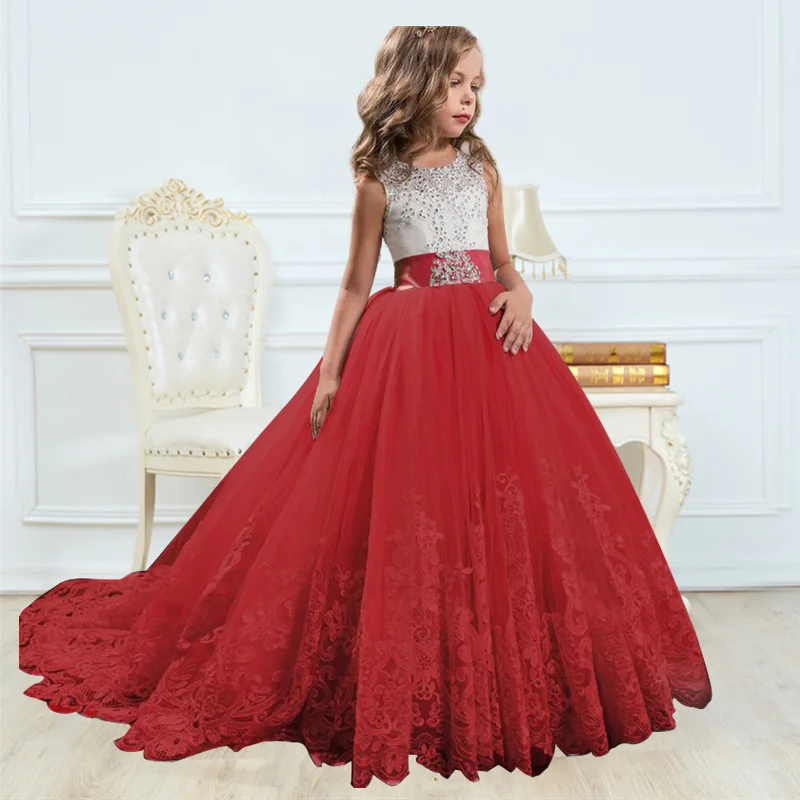 

White Flower Girls Dresses For Wedding Tulle Lace Long Girl Dress Party Christmas Dress Children Princess Costume For Kids