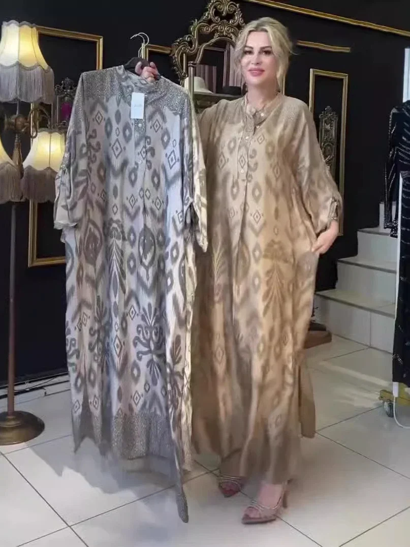 Мусульманское женское платье Рамадан ИД с принтом Jalabiya арабское длинное абайя