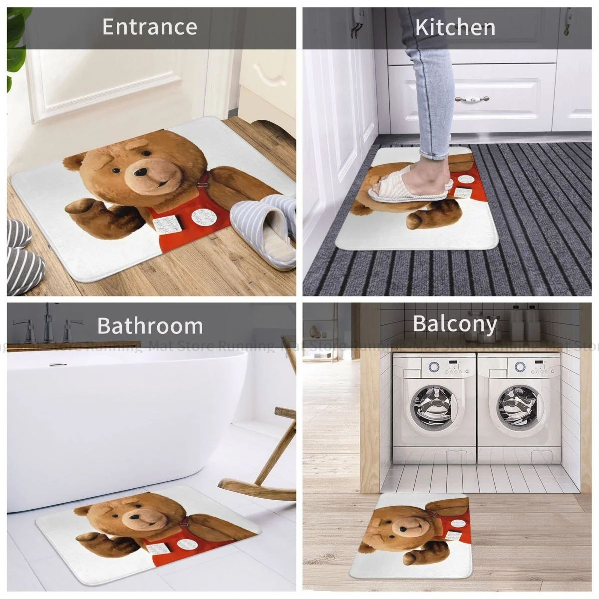 Противоскользящий кухонный коврик с мишкой Тедди декоративный для входной двери