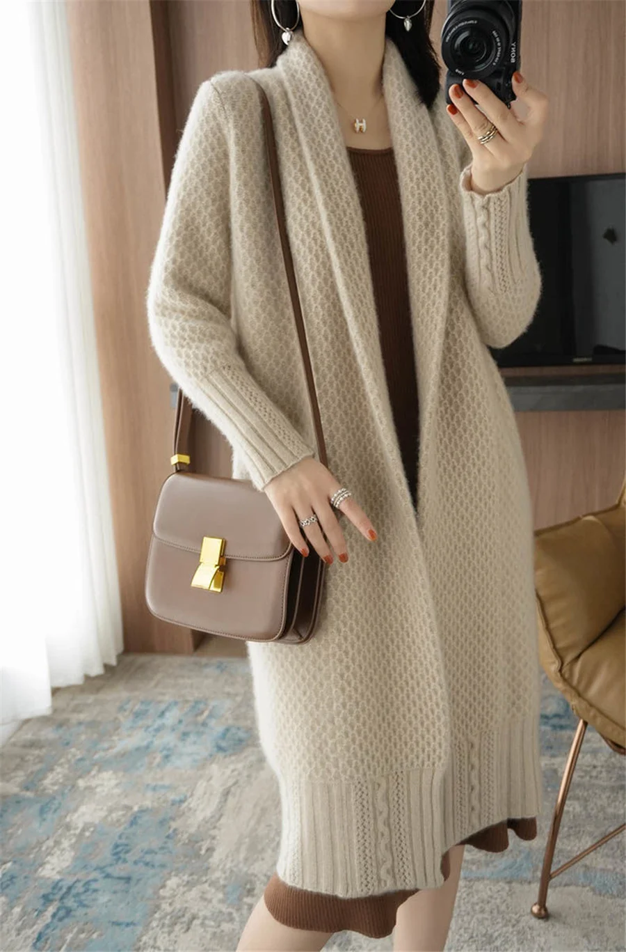 

Hot Sale 2023 New Elegant Knit Cardigan Long Sleeve Coats Oversized 80KG Casual Loose Tops Women Winter Thick Sweater Vintage St