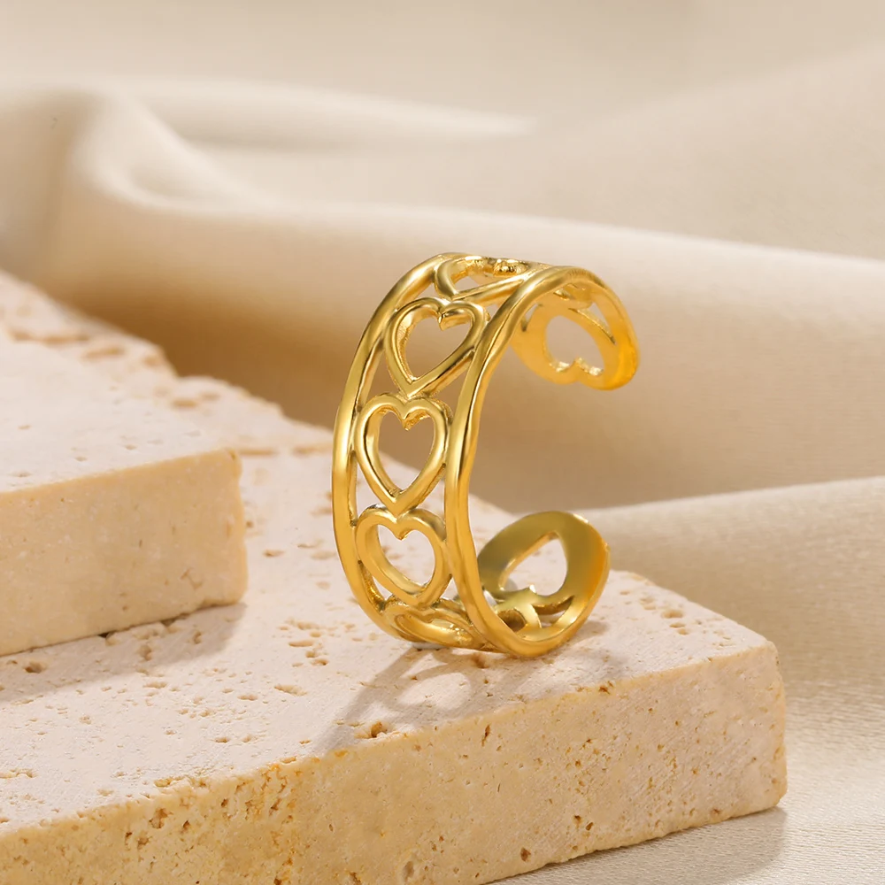 

Hollow Heart Rings For Women Simple Stainless Steel Ring Gold Color Love Couple Ring Peach Shape Trendy Jewelry Free Shipping