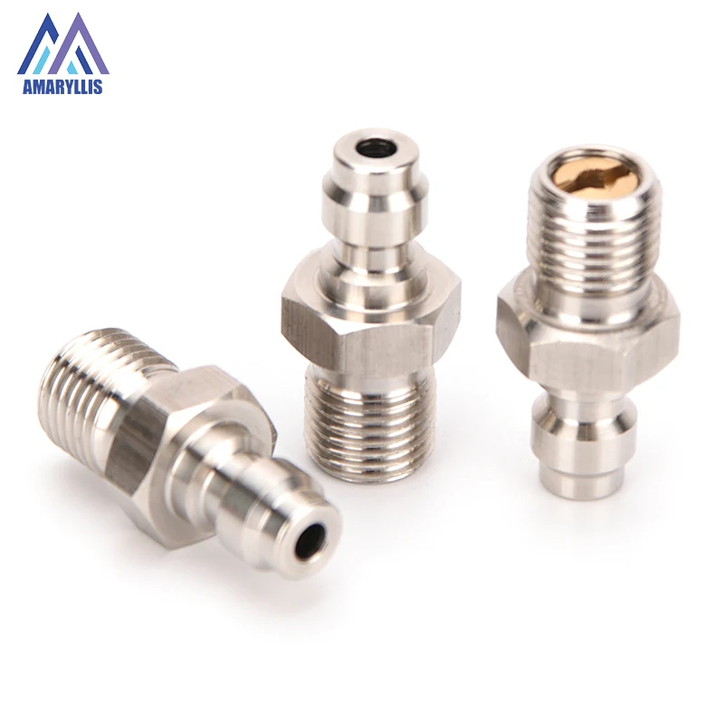 

1/8NPT 1/8BSPP M10x1 PCP Paintball Pneumatic Quick Coupler 8MM Male Plug Adapter Fittings Air Refilling Stainless Steel 3pc/set