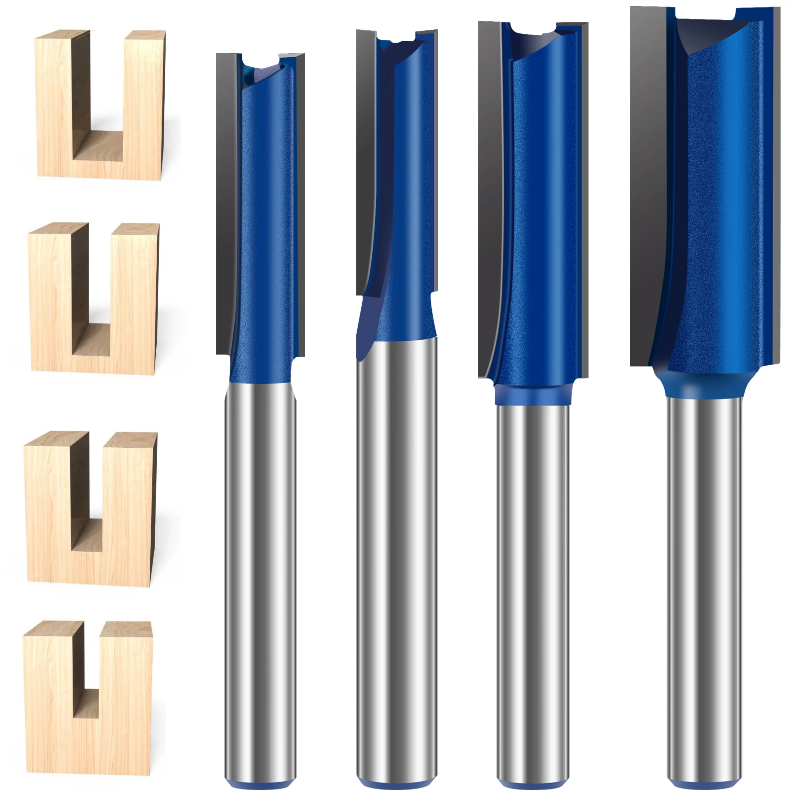 

4Pcs 1/4inch Shank Straight Cut Router Bit Carbide Double Flush Trim Bit Set Professional Woodworking Milling Cutter Tool
