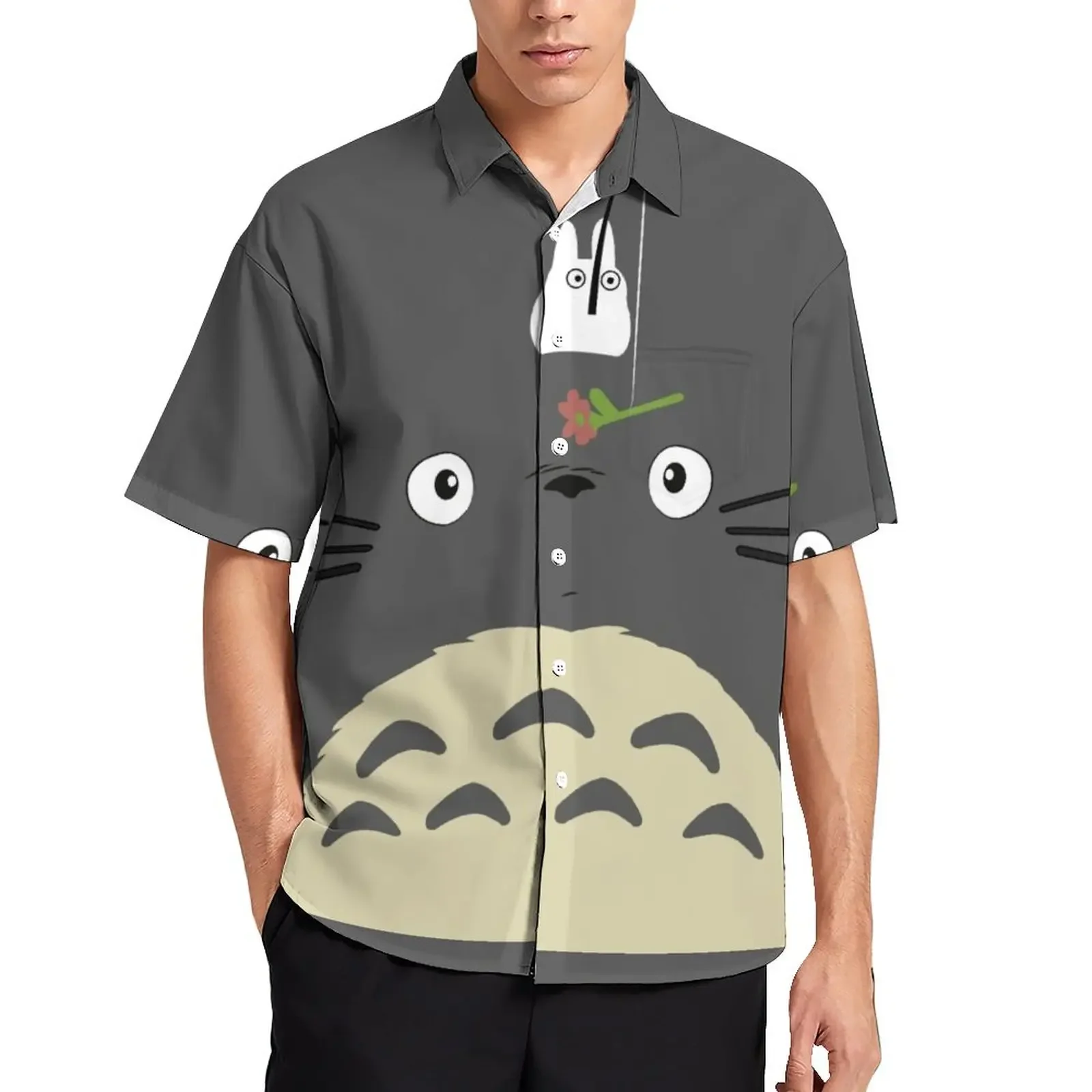 

Men's Shirts Cute Totoro Print Short Sleeve Top Button Lapel Hawaiian Casual Comfortable Men's Beach Short Sleeve Shirt