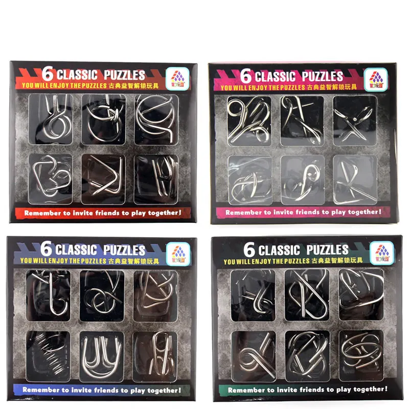 Фото 3D Metal Wire Puzzles 6PCS/Sets Intelligence Buckle Classic Knot 9 Ring Interlocking IQ Brain Teaser Antistress Toys For Kids №4