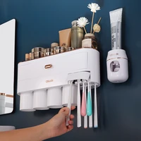 bathroom magnetic adsorption inverted toothbrush holder hole free wall mounted automatic storage rack bathroom accessories