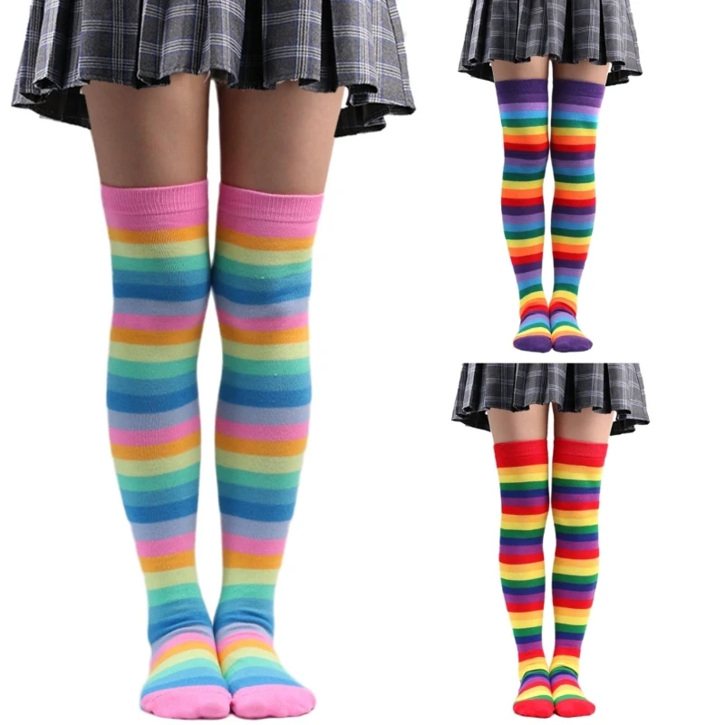 

Halloween Thigh High Stockings Rainbow Striped Stockings Striped Knee Socks