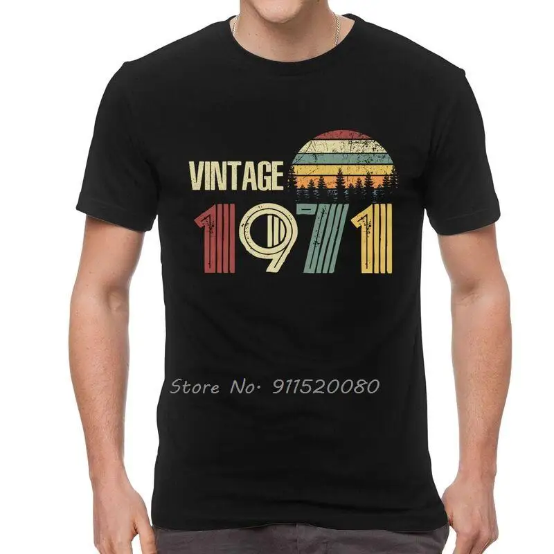 

Men's Vintage 1971 T-Shirt Graphic Happy Birthday Tshirt Short Sleeve Hip Hop T Shirt Homme Cotton Tee Gift