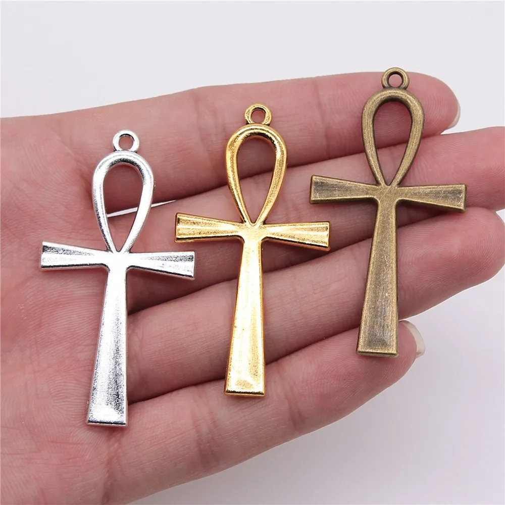 

10pcs Charms Cross Egyptian Ankh Life Symbol 52x28mm Tibetan Bronze Silver Color Pendants Antique Gold Making DIY Handmade Craft