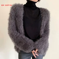 autumn warm woman knit jacket loose solid color plush thick long sleeved crop cardigan sweater short coat women winter clothes