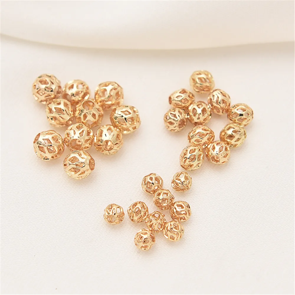 

14K gold hollow beads handmade DIY jewelry accessories materials bracelet string spacer beads round beads gold beads loose beads