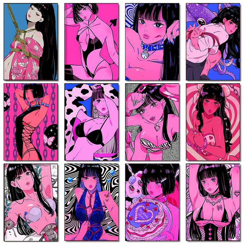 Подходит для домашнего декора розовая Веселая декоративная картина из японского