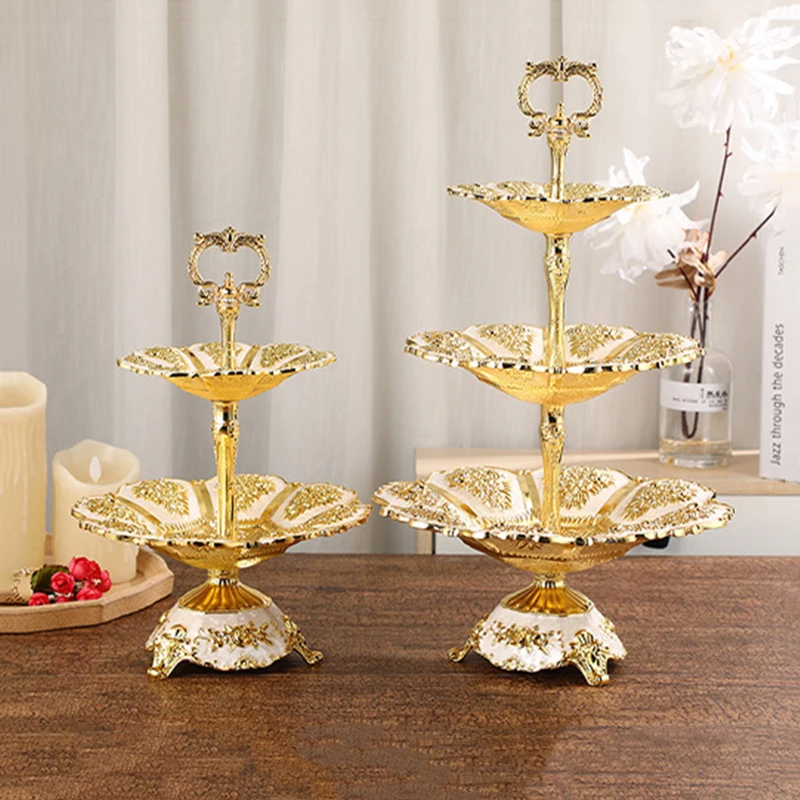 European Metal Portable Fruit Plate Wedding Party Desktop Cake Stand Container Home Hotel Nuts Sweets Decorative Dish Tray