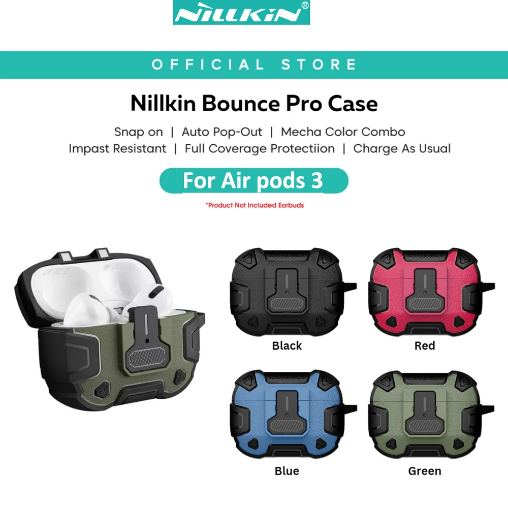 

Nillkin Bounce Case For AirPods 3 Wireless Earphone Shockproof TPU+PC Auto pop-out With Hook Keychain Cover