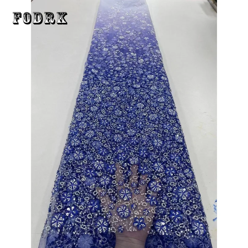 

2023 небесно-голубая африканская кружевная ткань с блестками Роскошная французская нигерийская сетчатая кружевная ткань высокого качества для свадебного платья