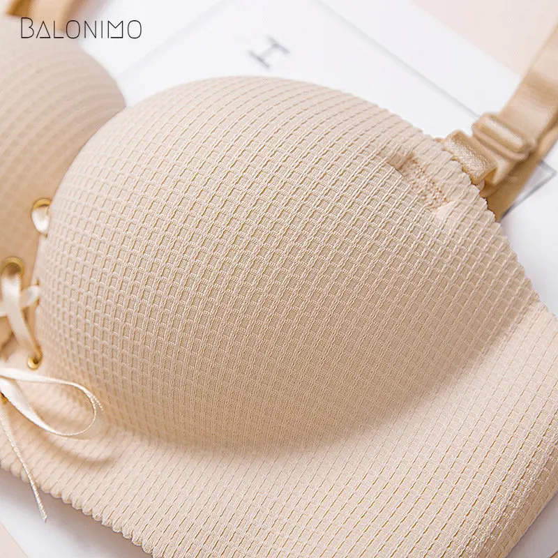 New Push Up Bra Straps Non-slip Massage Cup Plaid Drawstring No Steel Ring Bra Comfortable Gather Girl Bralette Strapless Bra