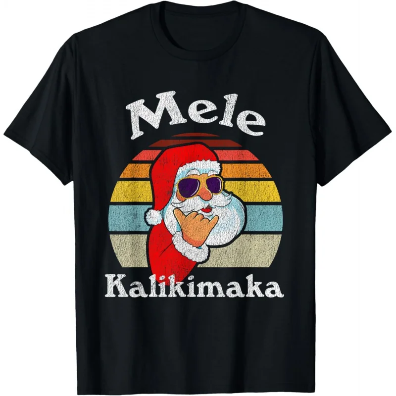 Santa Mele Kalikimaka Retro Christmas Shaka Hawaii Short Sleeve T-Shirt