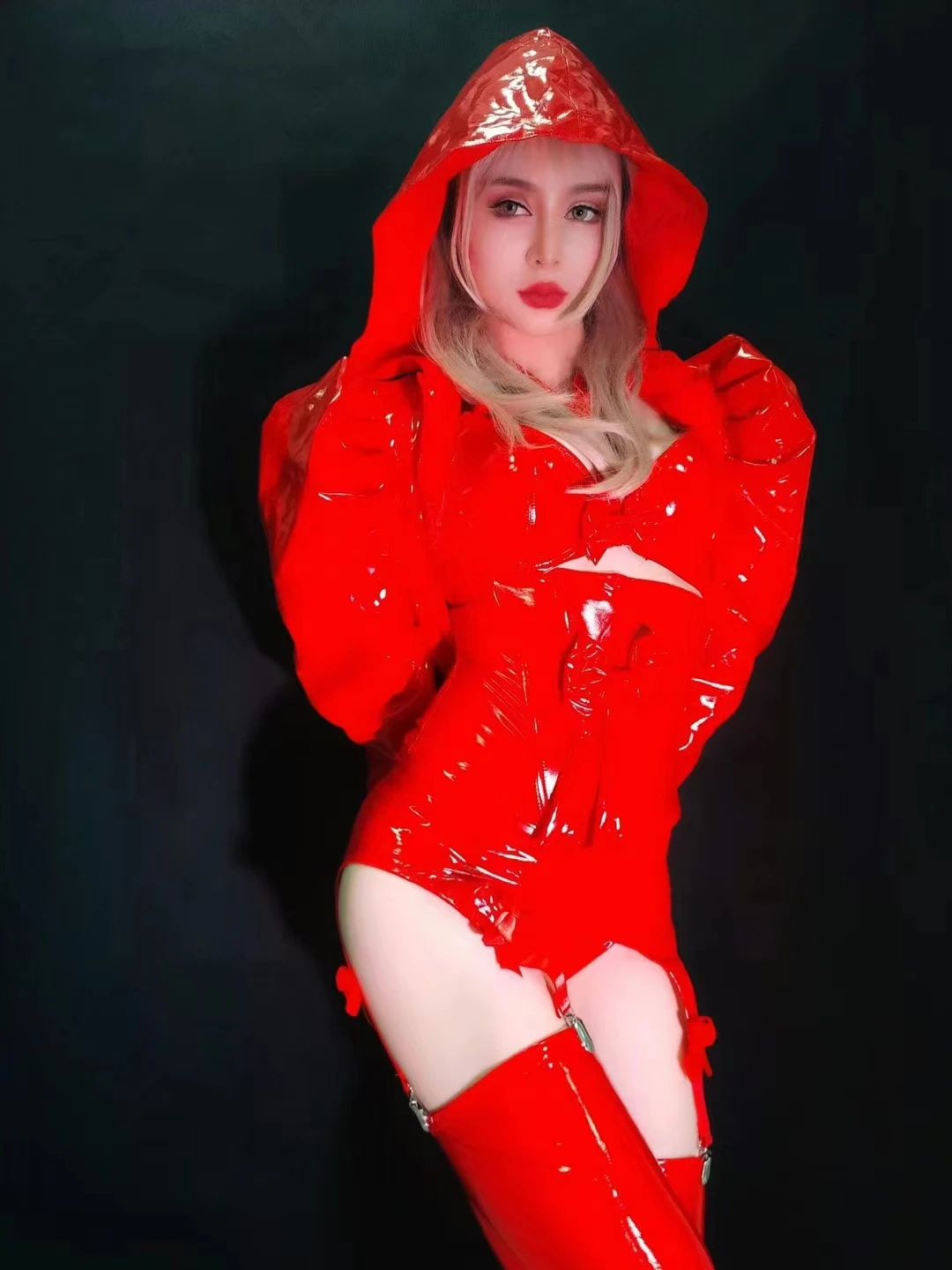 Женский костюм команды джазовых танцев в стиле хип-хоп красное бикини из