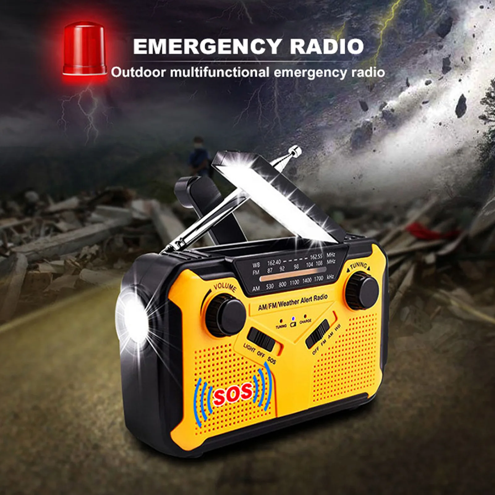 emergency weather radio amfm weather alert radio solar hand crank usb charging power bank for cell phone flashlight reading free global shipping