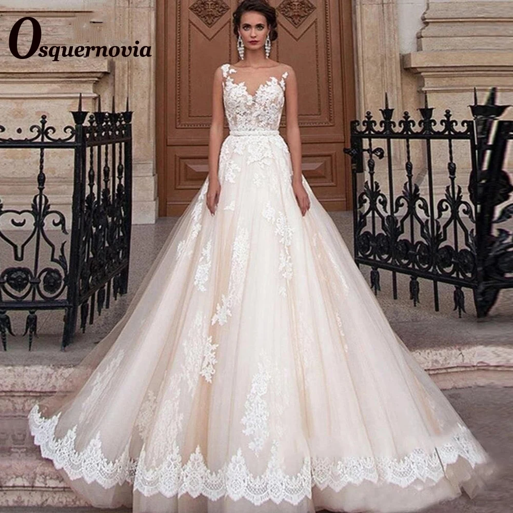 

Osquernovia Delicate Wedding Dresses Beads for Women Appliques Tank Illusion Robe De Mariee Vestidos De Novia Abito Da Sposa