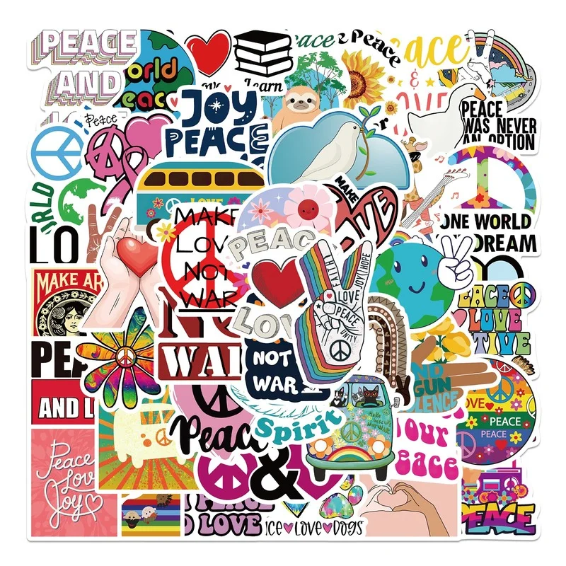 

50pcs World Love Peace Dream Graffiti Stickers Travel Luggage Water Cup Suitcase Skateboard Phone Case Guitar Laptop Car Bike