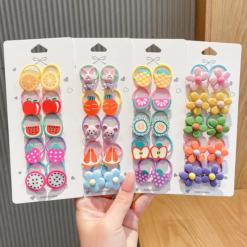 10 Pcs/Set Cute Floral Girls Rubber Bands Princess Kawaii Hair Ornament Headwear Elastic Hair Bands Headbands Hair Accessories