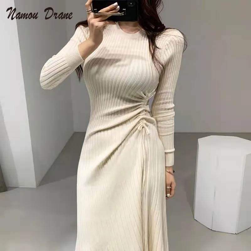 

Winter Women'S Dress 2021 Bodycon Sweater Women Dress Long Sleeve Knitted Dresses Maxi Vintage Oversize Dresses Knitting Fall
