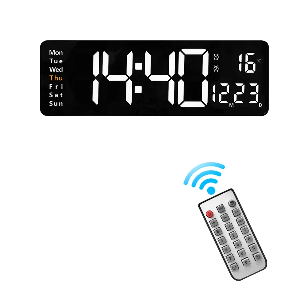 

Wall-Mounted Digital Wall Clock Remote Control Temp Date Week Display Power Off Memory Table Clock Dual Alarms Clocks D