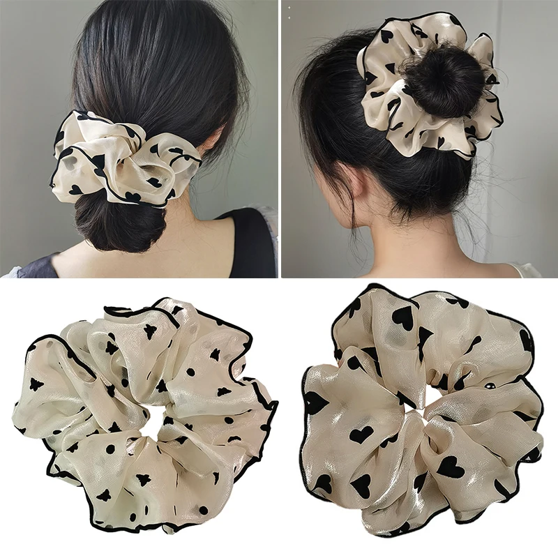 

Heart Print Scrunchie Elastic Hair Bands Chiffon Ponytail Holder Hair Tie Large Organza Butterfly Polka Dots Hair Rope Oversized