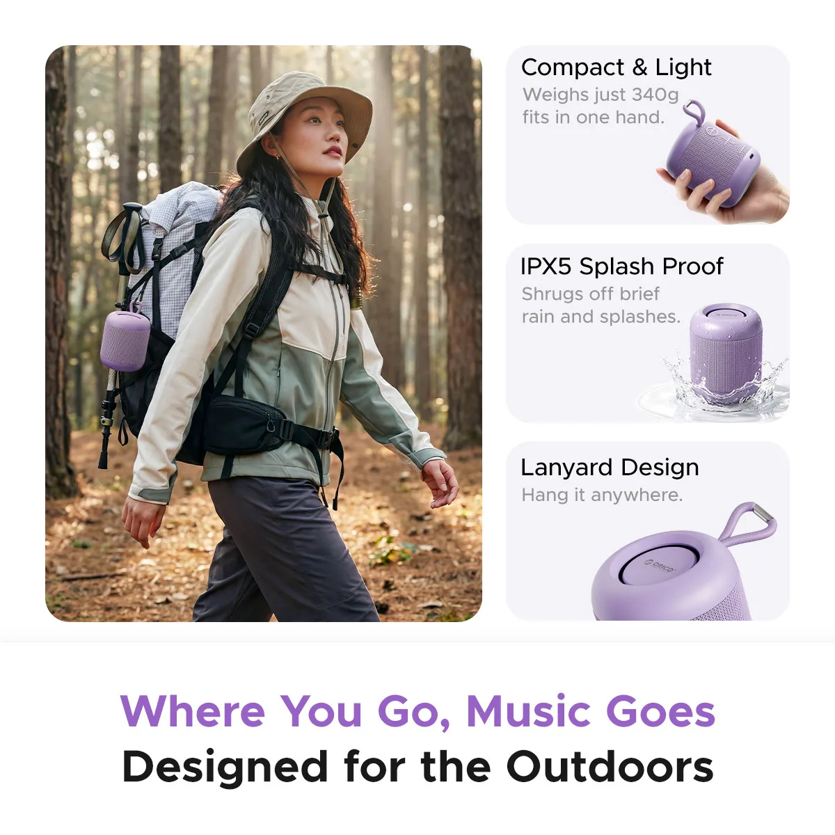 Портативная беспроводная колонка ORICO BeatGo с Bluetooth 6.0, водонепроницаемость IPX5, аккумулятор 1200 мАч, Hi-Fi TWS для вечеринок у бассейна, кемпинга и путешествий (art.: 3920dab39e2de) - 3920dab39e2de