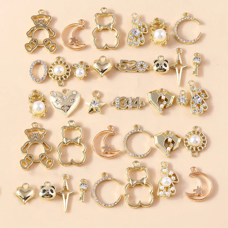 

8pcs Exquisite Gold Plated Pearl Crystal Animal Moon Star Heart Charm Pendant for DIY Jewelry Making Handmade Earring Necklace